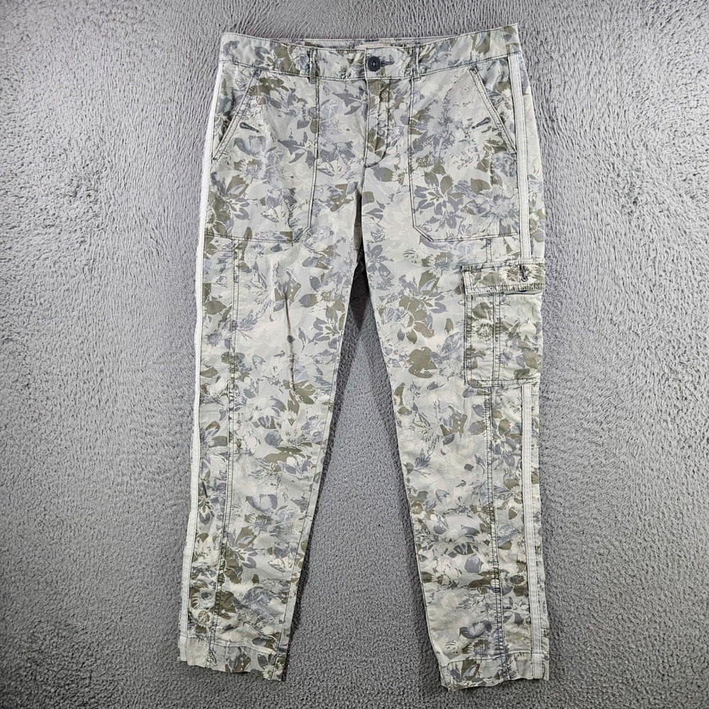 Anthropologie Hei Hei Floral Cargo Pants Green Grey Slim Leg Size 4